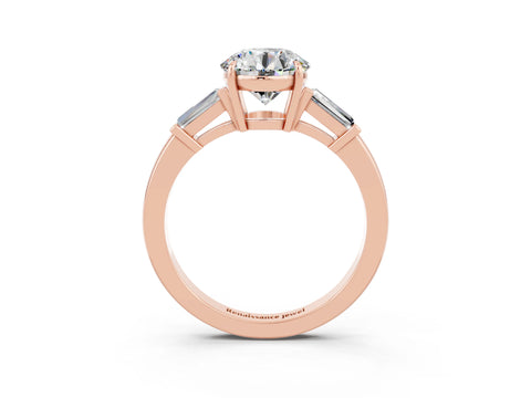 Rose gold Round Cut Cut Diamond Ring with Tapered Baguette Side Stones in Four-Prong Setting_3