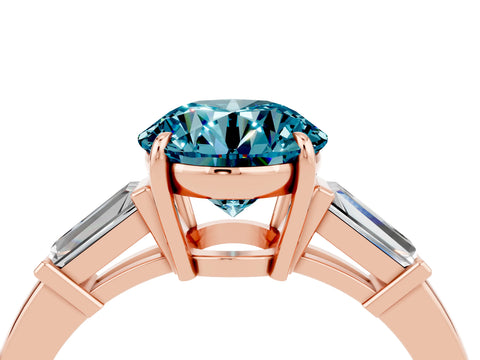 Rose gold Round Cut Cut Diamond Ring with Tapered Baguette Side Stones in Four-Prong Setting_4