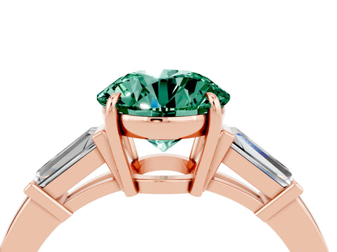 Rose gold Round Cut Cut Diamond Ring with Tapered Baguette Side Stones in Four-Prong Setting_4