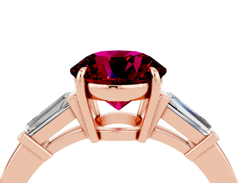 Rose gold Round Cut Cut Diamond Ring with Tapered Baguette Side Stones in Four-Prong Setting_4
