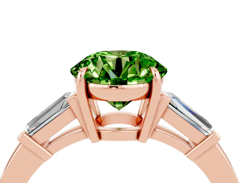 Rose gold Round Cut Cut Diamond Ring with Tapered Baguette Side Stones in Four-Prong Setting_4