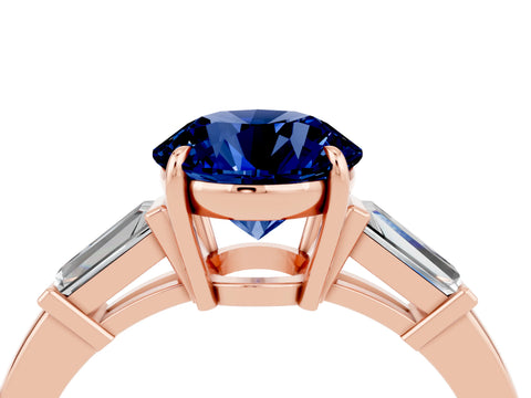 Rose gold Round Cut Cut Diamond Ring with Tapered Baguette Side Stones in Four-Prong Setting_4