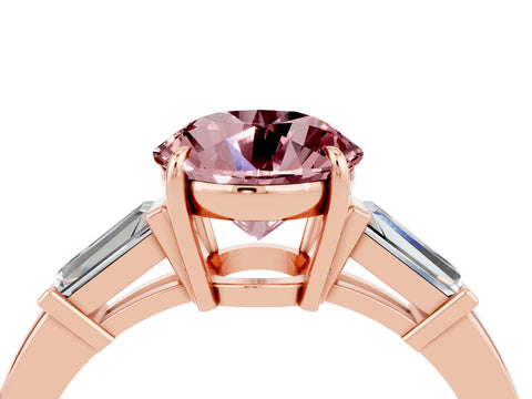 Rose gold Round Cut Cut Diamond Ring with Tapered Baguette Side Stones in Four-Prong Setting_4