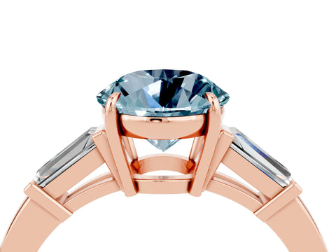 Rose gold Round Cut Cut Diamond Ring with Tapered Baguette Side Stones in Four-Prong Setting_4