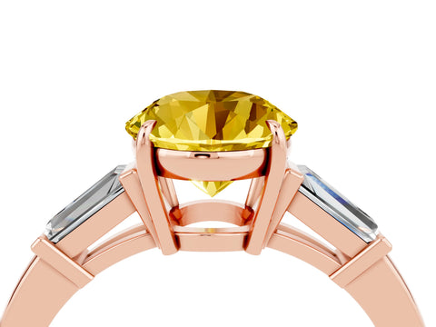 Rose gold Round Cut Cut Diamond Ring with Tapered Baguette Side Stones in Four-Prong Setting_4