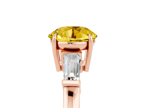 Rose gold Round Cut Cut Diamond Ring with Tapered Baguette Side Stones in Four-Prong Setting_5