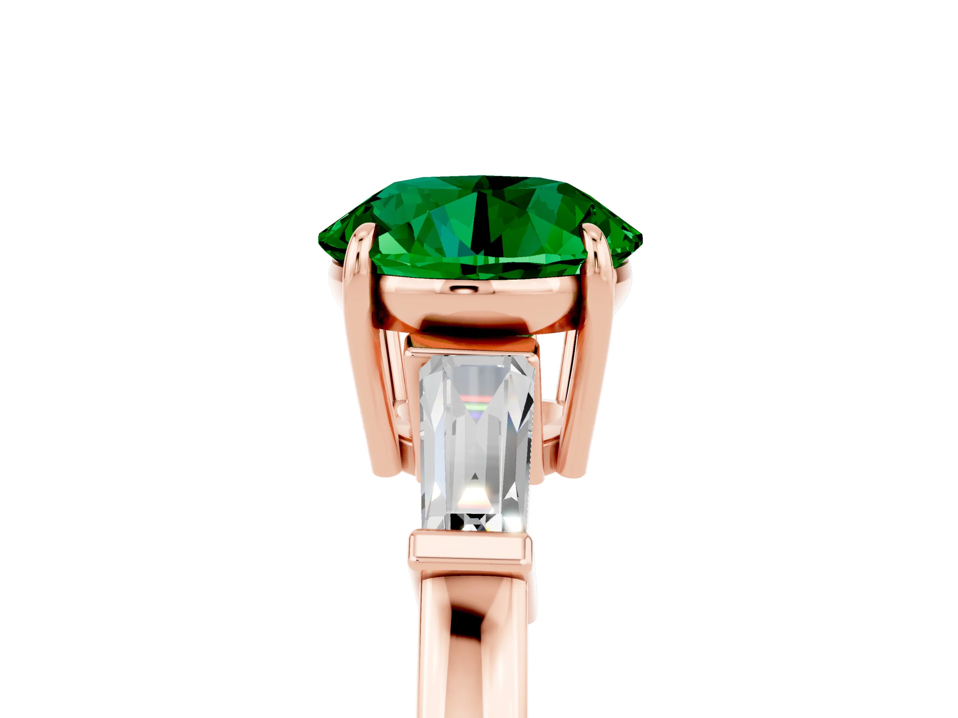 Rose gold Round Cut Cut Diamond Ring with Tapered Baguette Side Stones in Four-Prong Setting_5