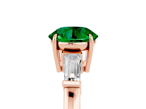 Rose gold Round Cut Cut Diamond Ring with Tapered Baguette Side Stones in Four-Prong Setting_5