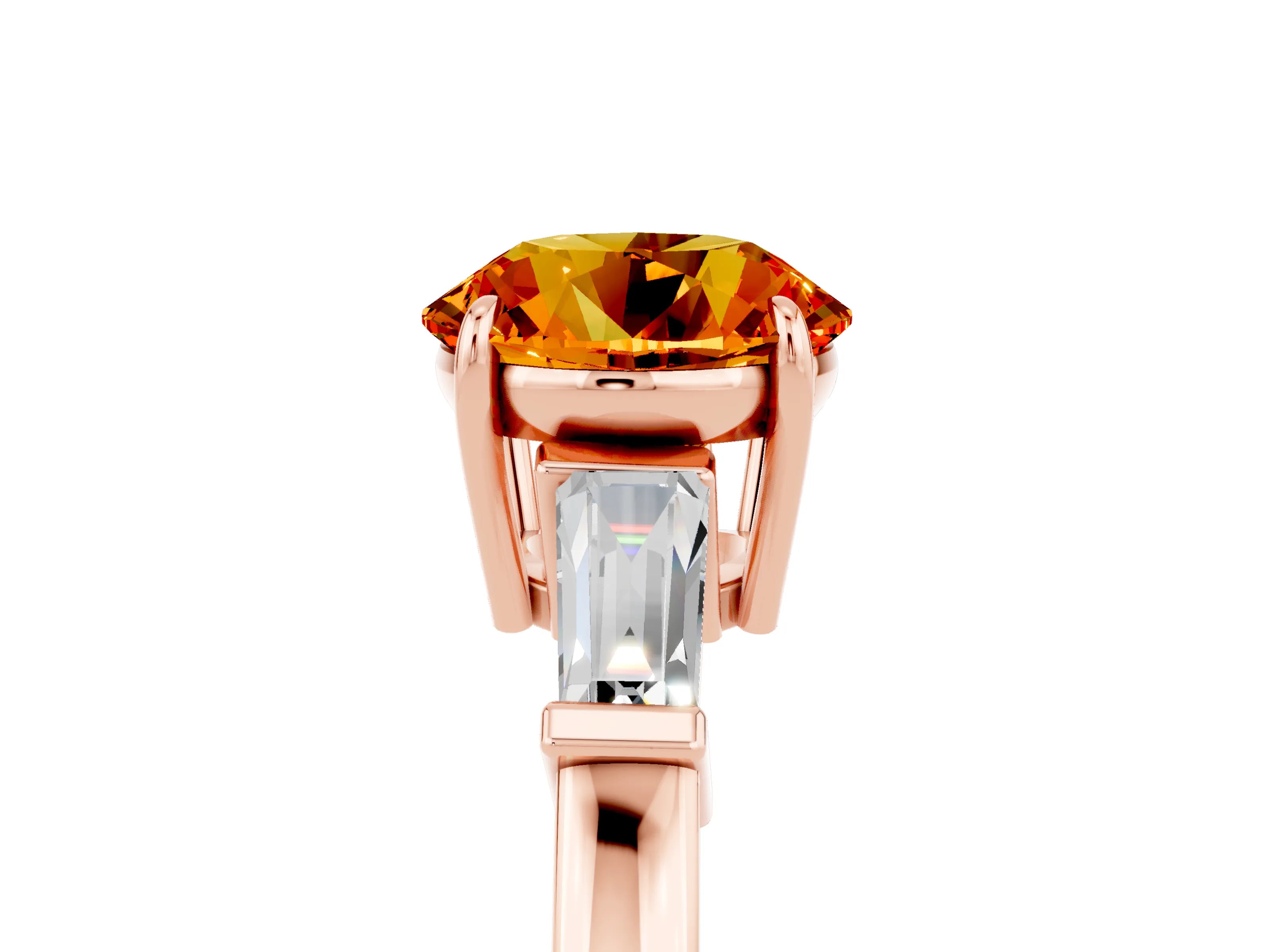 Rose gold Round Cut Cut Diamond Ring with Tapered Baguette Side Stones in Four-Prong Setting_5