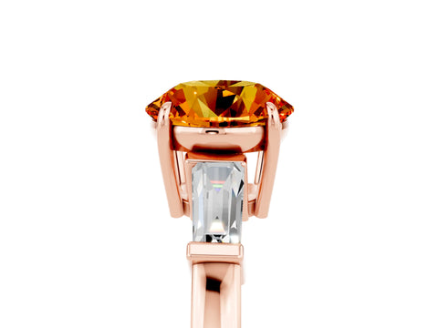 Rose gold Round Cut Cut Diamond Ring with Tapered Baguette Side Stones in Four-Prong Setting_5