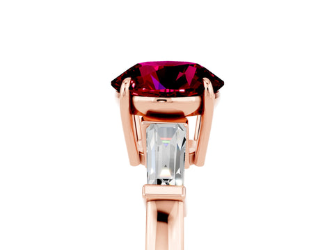 Rose gold Round Cut Cut Diamond Ring with Tapered Baguette Side Stones in Four-Prong Setting_5