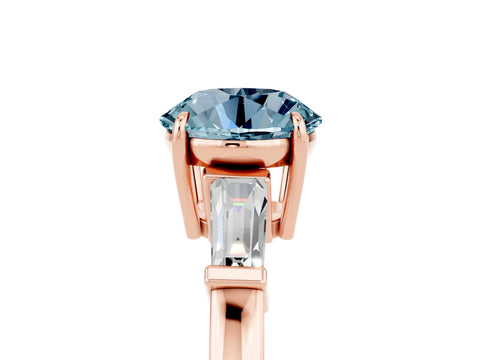 Rose gold Round Cut Cut Diamond Ring with Tapered Baguette Side Stones in Four-Prong Setting_5