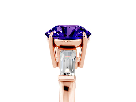 Rose gold Round Cut Cut Diamond Ring with Tapered Baguette Side Stones in Four-Prong Setting_5