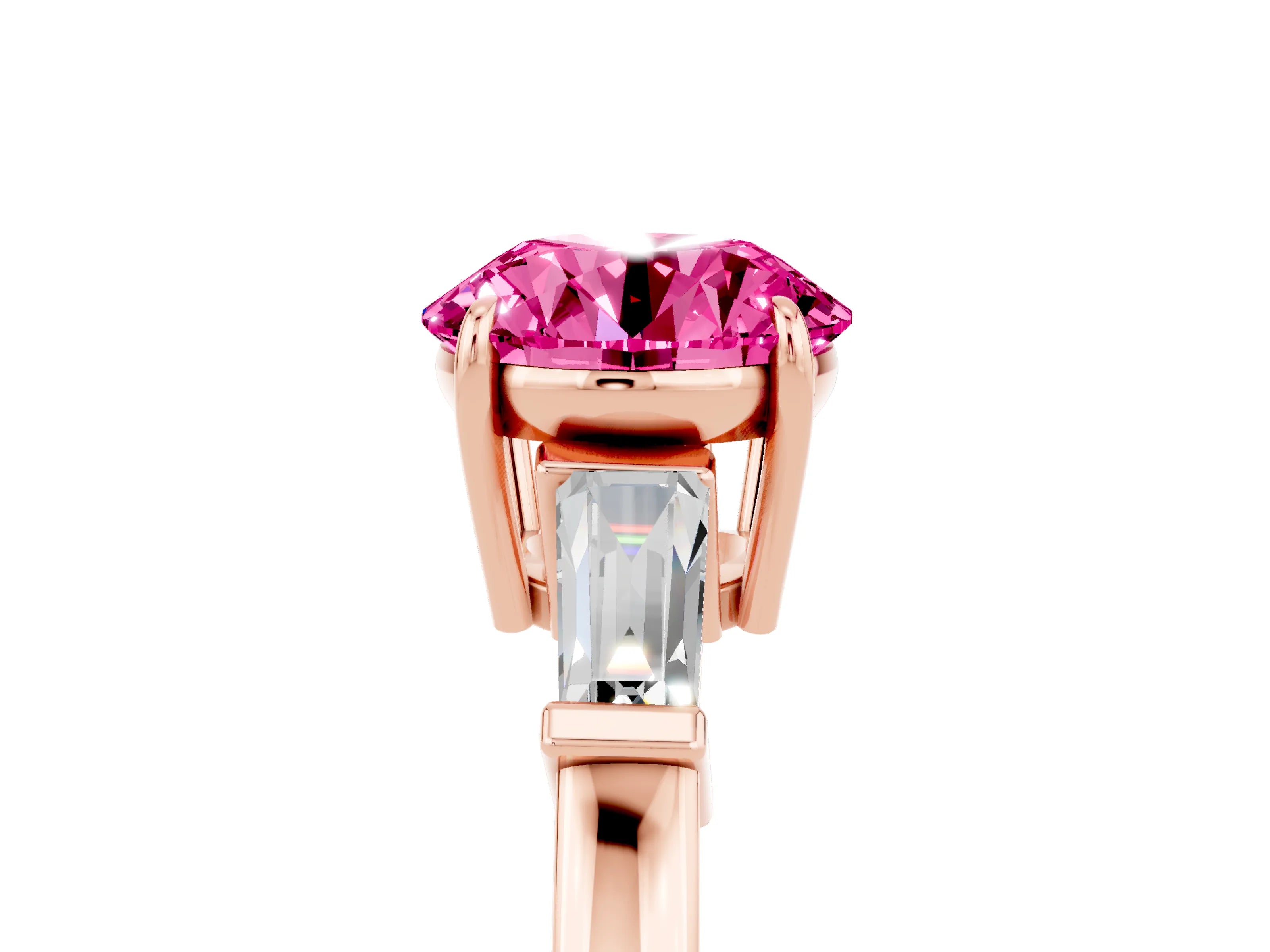 Rose gold Round Cut Cut Diamond Ring with Tapered Baguette Side Stones in Four-Prong Setting_5