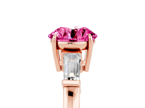 Rose gold Round Cut Cut Diamond Ring with Tapered Baguette Side Stones in Four-Prong Setting_5