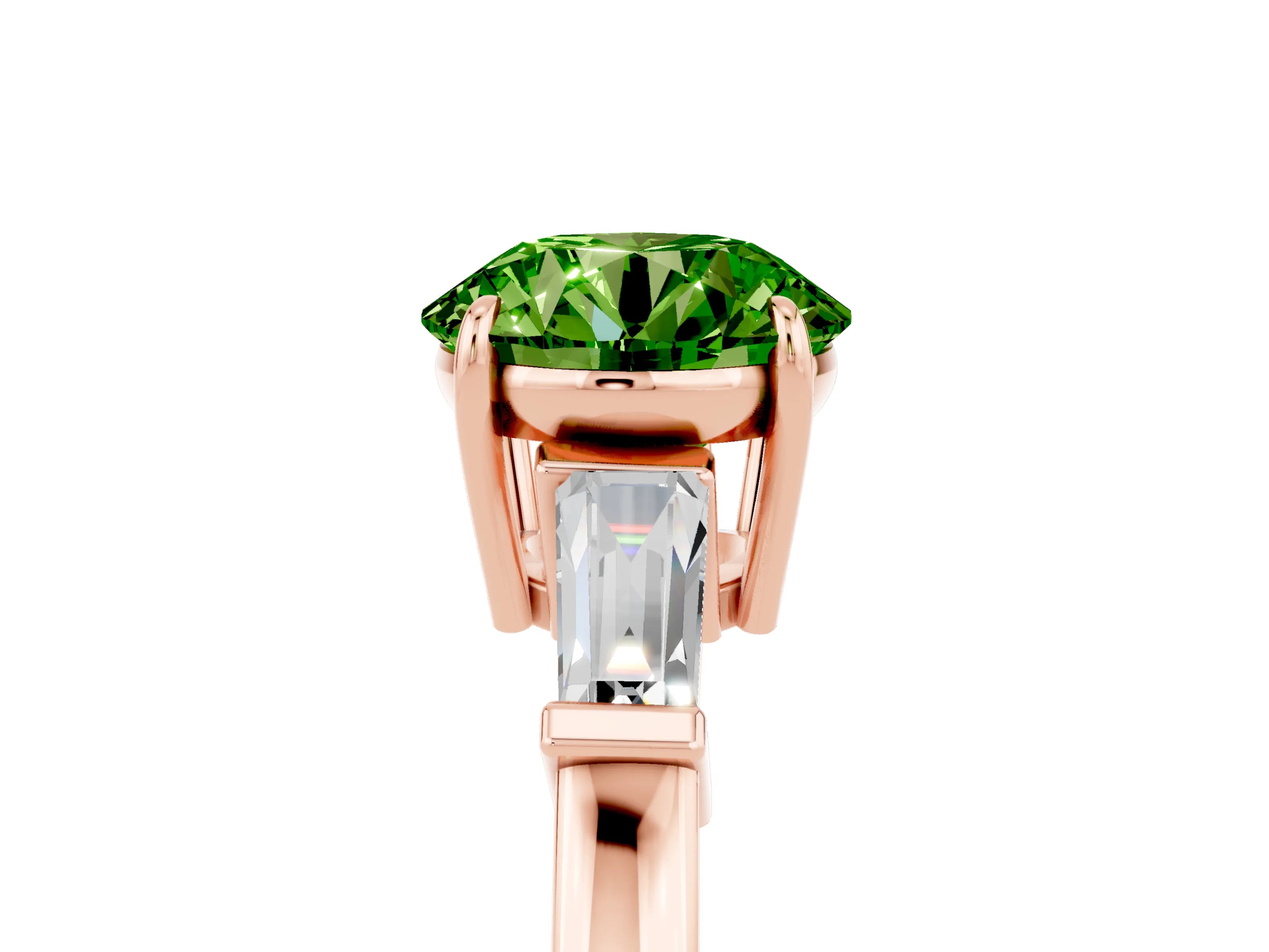 Rose gold Round Cut Cut Diamond Ring with Tapered Baguette Side Stones in Four-Prong Setting_5