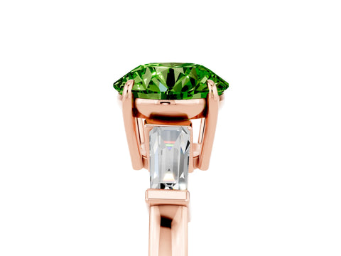 Rose gold Round Cut Cut Diamond Ring with Tapered Baguette Side Stones in Four-Prong Setting_5