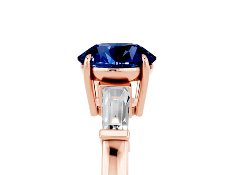 Rose gold Round Cut Cut Diamond Ring with Tapered Baguette Side Stones in Four-Prong Setting_5