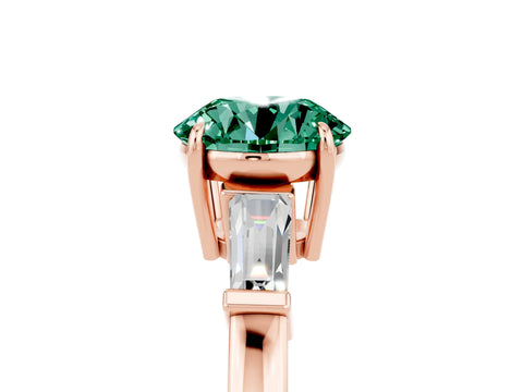 Rose gold Round Cut Cut Diamond Ring with Tapered Baguette Side Stones in Four-Prong Setting_5