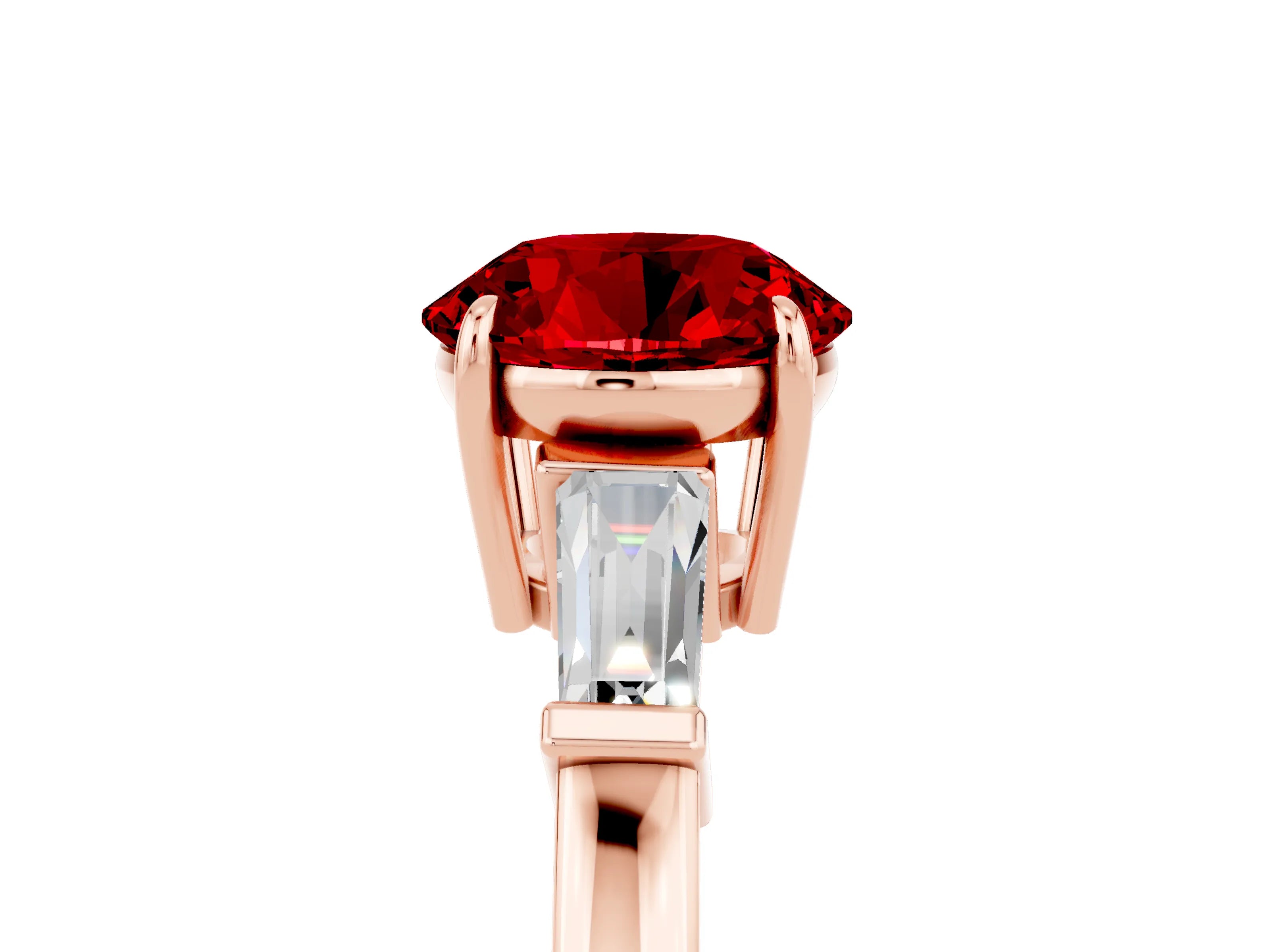 Rose gold Round Cut Cut Diamond Ring with Tapered Baguette Side Stones in Four-Prong Setting_5