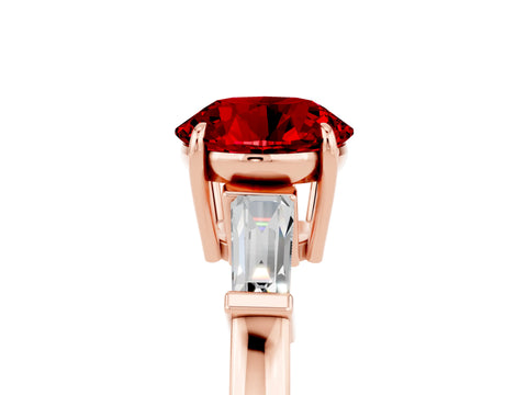 Rose gold Round Cut Cut Diamond Ring with Tapered Baguette Side Stones in Four-Prong Setting_5
