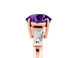 Rose gold Round Cut Cut Diamond Ring with Tapered Baguette Side Stones in Four-Prong Setting_5