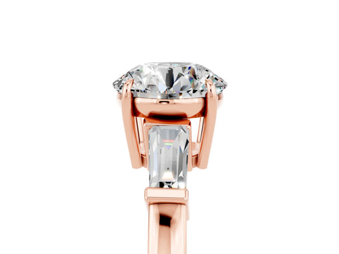Rose gold Round Cut Cut Diamond Ring with Tapered Baguette Side Stones in Four-Prong Setting_5