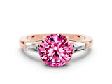 Rose gold Round Cut Cut Diamond Ring with Tapered Baguette Side Stones in Four-Prong Setting