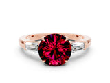 Rose gold Round Cut Cut Diamond Ring with Tapered Baguette Side Stones in Four-Prong Setting