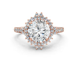 Rose gold Round Cut Cut Diamond Sunburst Halo Engagement Ring with Pavé Band_3