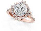 Rose gold Round Cut Cut Diamond Sunburst Halo Engagement Ring with Pavé Band_4