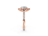 Rose gold Round Cut Cut Diamond Sunburst Halo Engagement Ring with Pavé Band_5