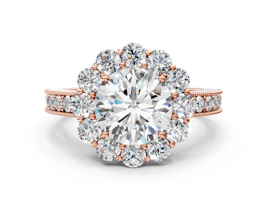Rose gold Round Cut Cut Halo Diamond Pavé Engagement Ring with Milgrain Detailing_15