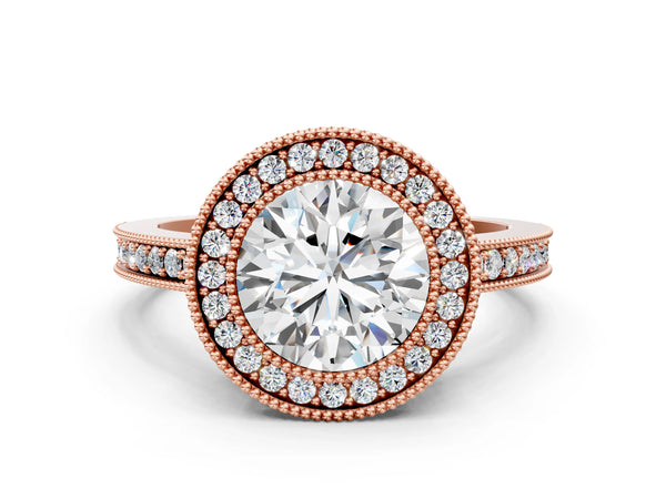Rose Gold Round Double Milgrain Halo Engagement Ring Setting