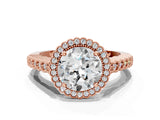 Rose gold Round Cut Cut Halo Pavé Solitaire Ring with Milgrain Band_3