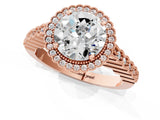 Rose gold Round Cut Cut Halo Pavé Solitaire Ring with Milgrain Band_4