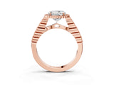Rose gold Round Cut Cut Halo Pavé Solitaire Ring with Milgrain Band_6