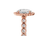 Rose gold Round Cut Cut Halo Pavé Solitaire Ring with Milgrain Band_8