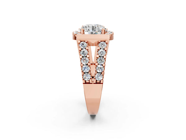 Rose Gold Round Halo Engagement Ring Setting with Bar Shoulders