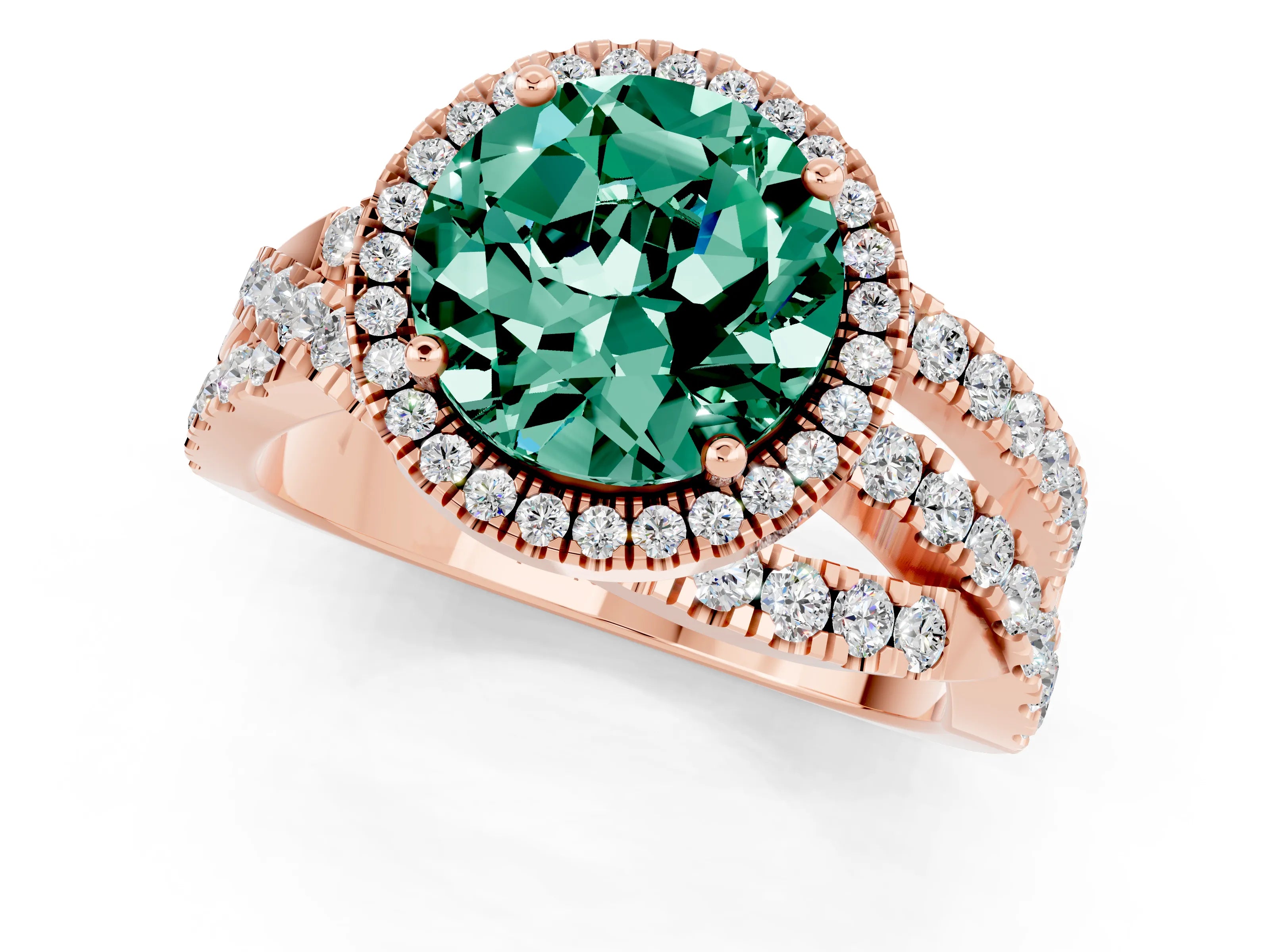 Rose gold Round Cut Cut Halo Split Shank Prong Setting Ring_1