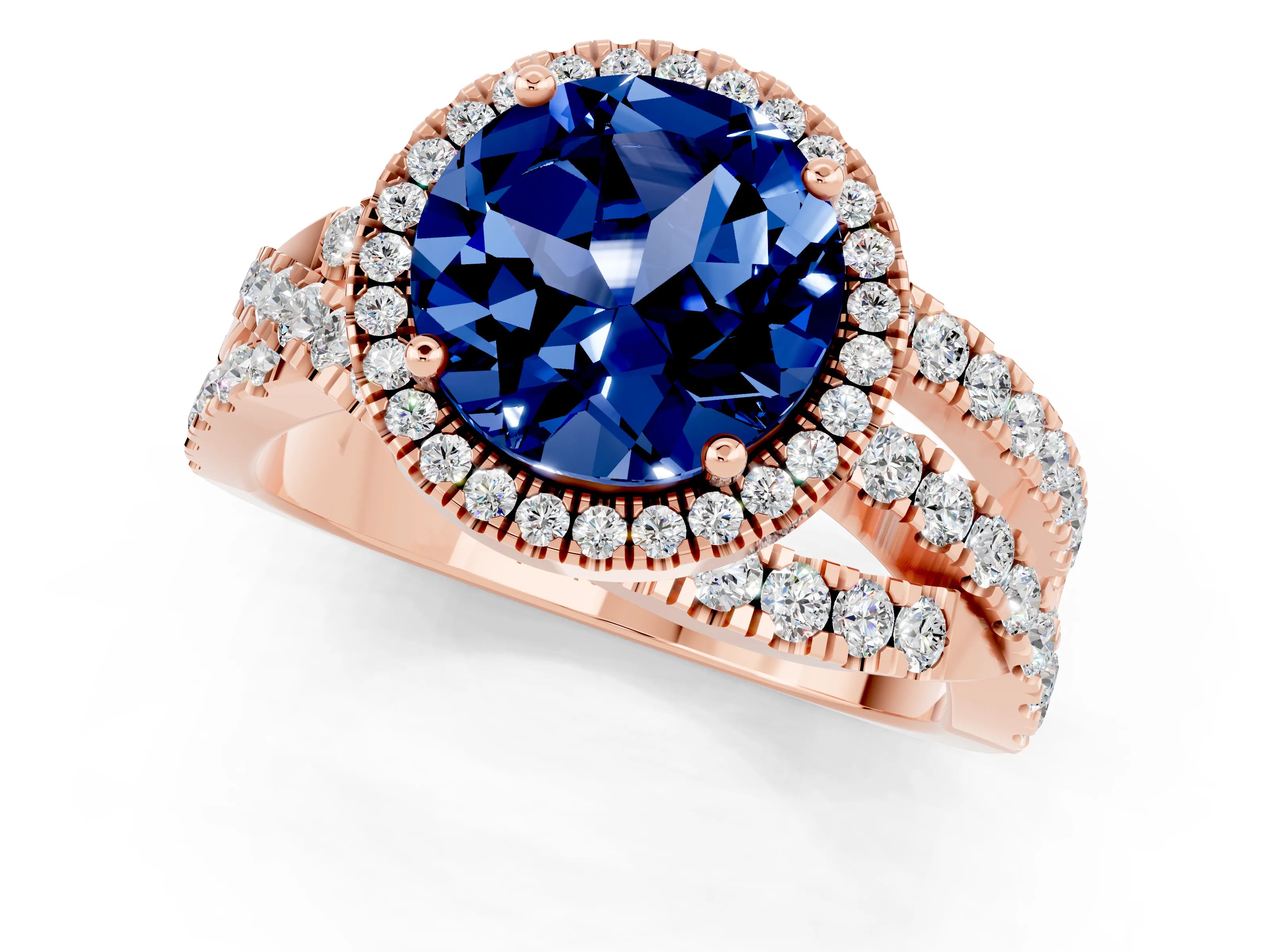 Rose gold Round Cut Cut Halo Split Shank Prong Setting Ring_1