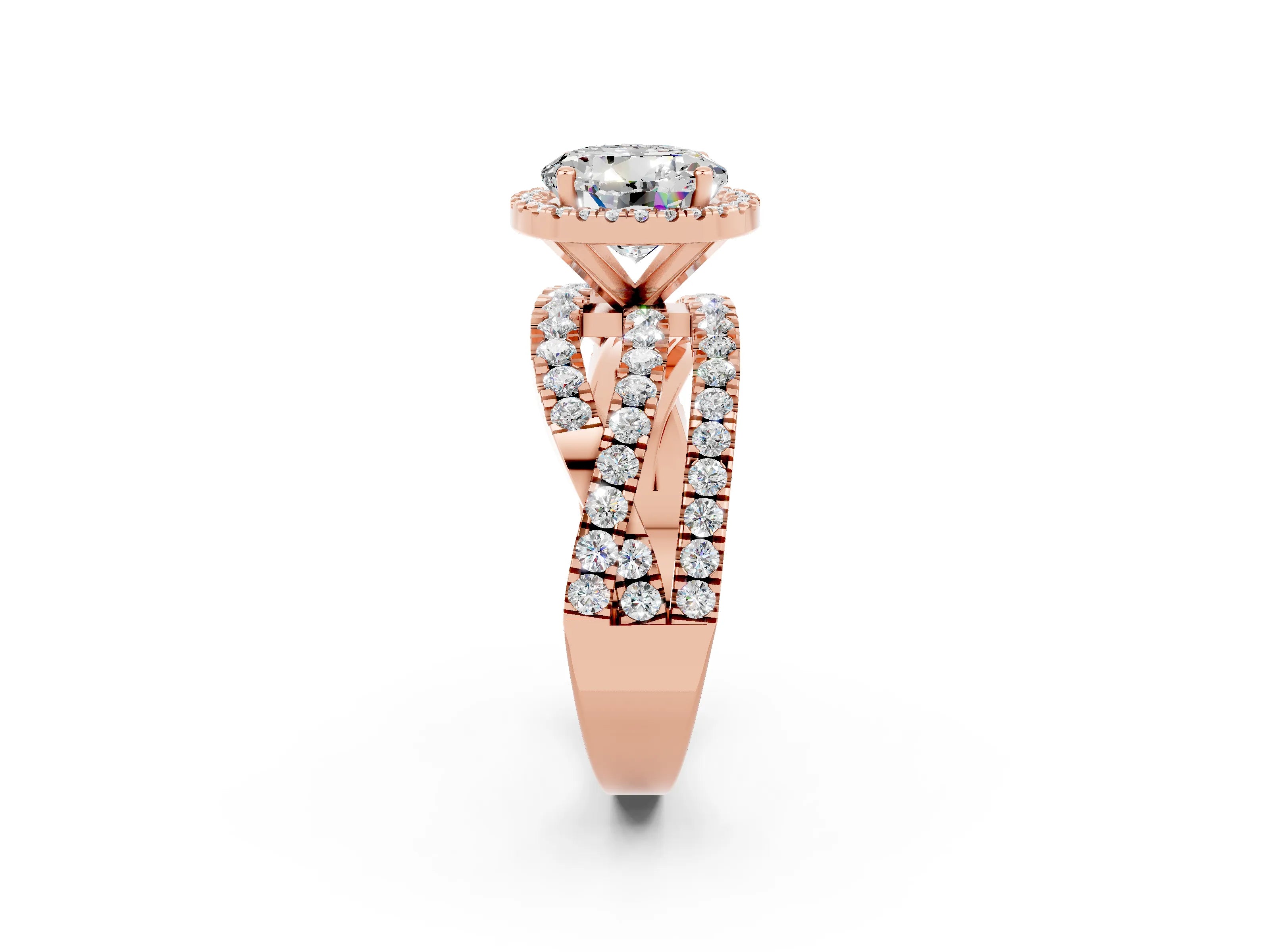 Rose gold Round Cut Cut Halo Split Shank Prong Setting Ring_2