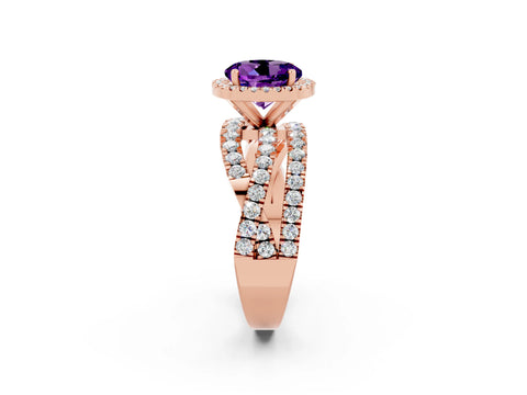 Rose gold Round Cut Cut Halo Split Shank Prong Setting Ring_2