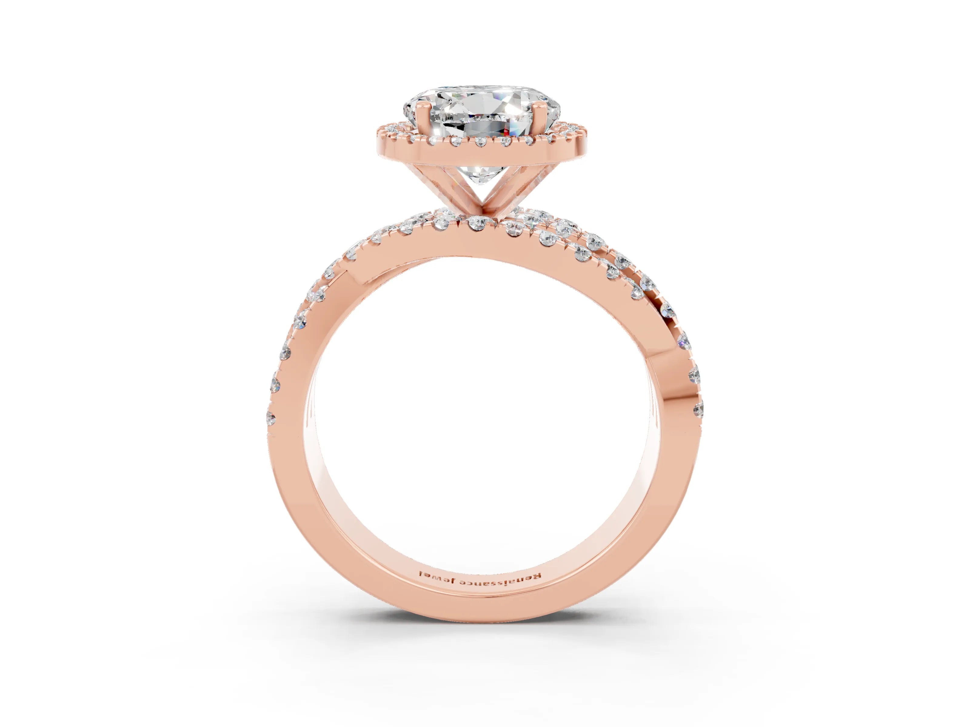 Rose gold Round Cut Cut Halo Split Shank Prong Setting Ring_3