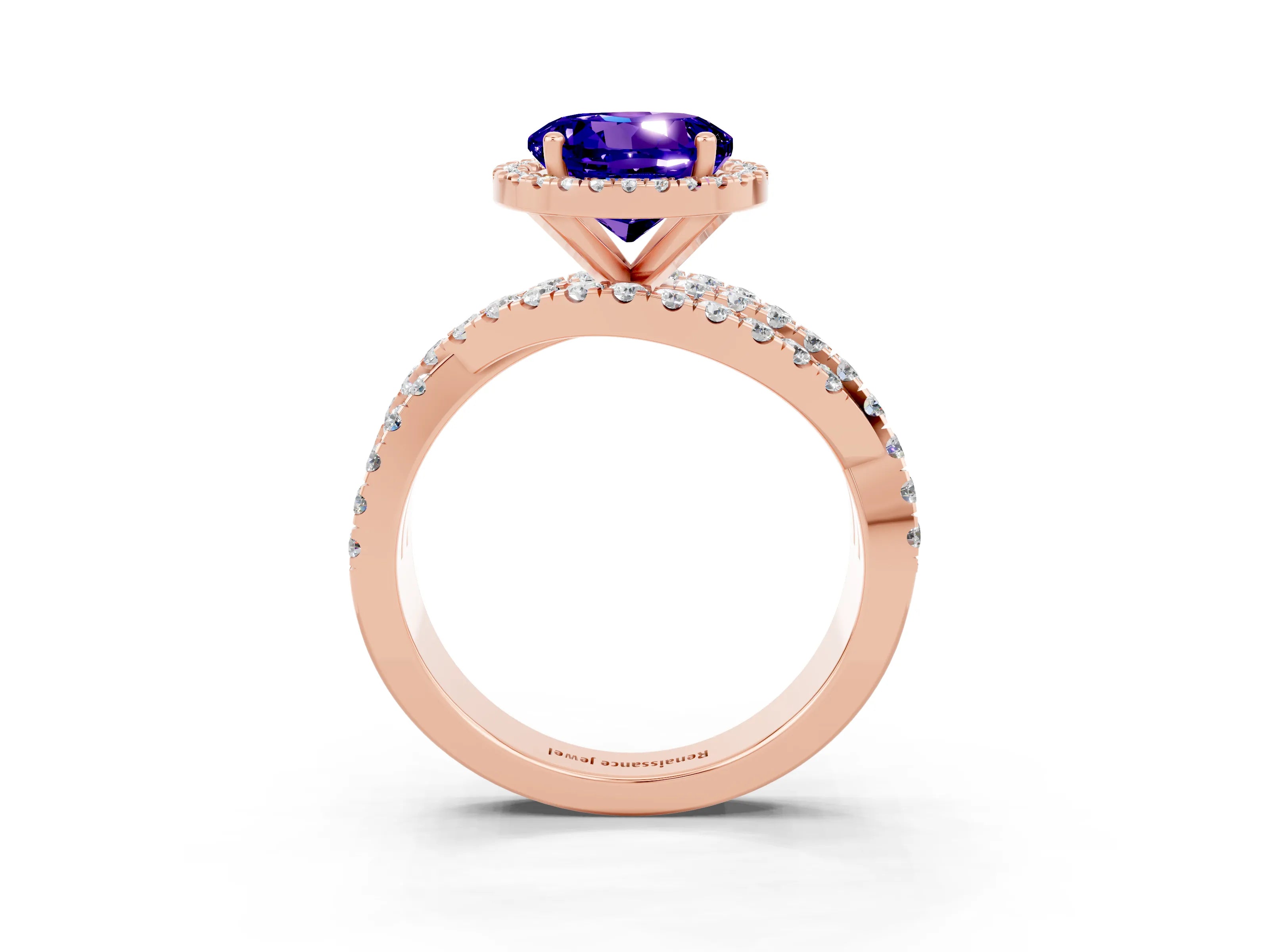 Rose gold Round Cut Cut Halo Split Shank Prong Setting Ring_3