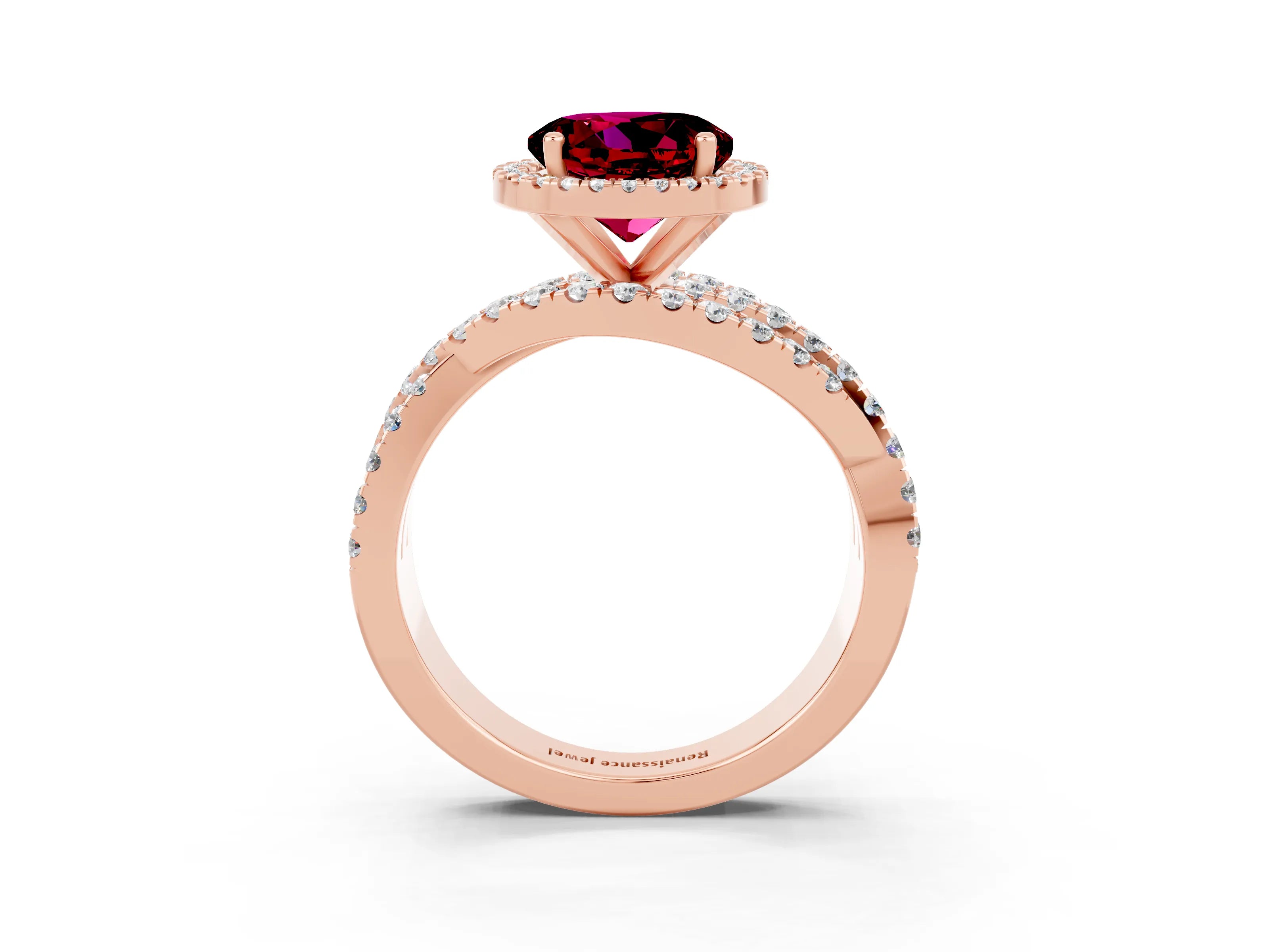 Rose gold Round Cut Cut Halo Split Shank Prong Setting Ring_3