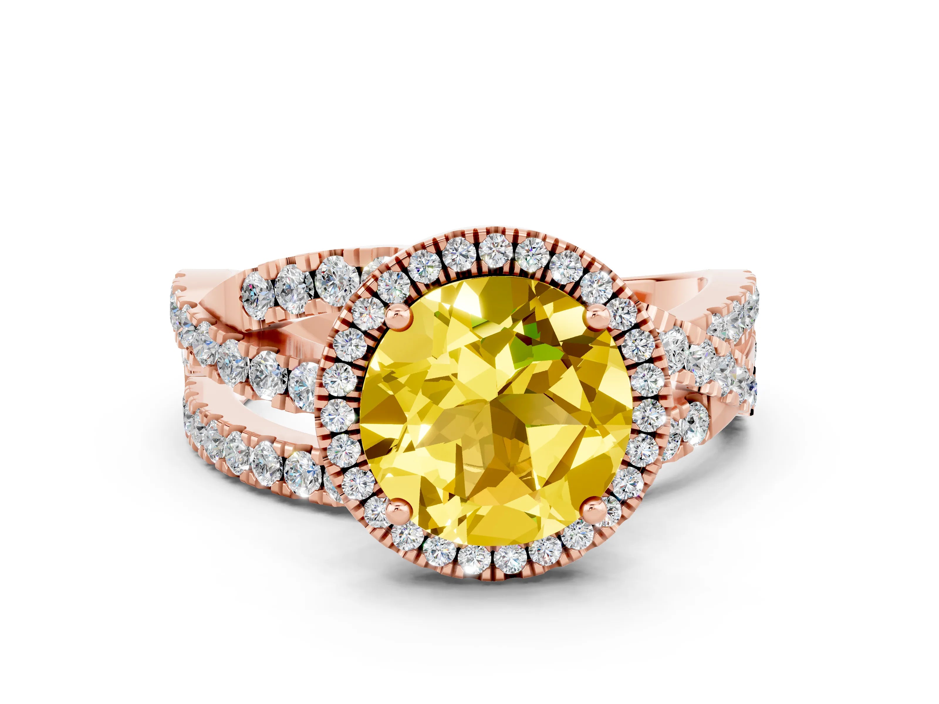 Rose gold Round Cut Cut Halo Split Shank Prong Setting Ring