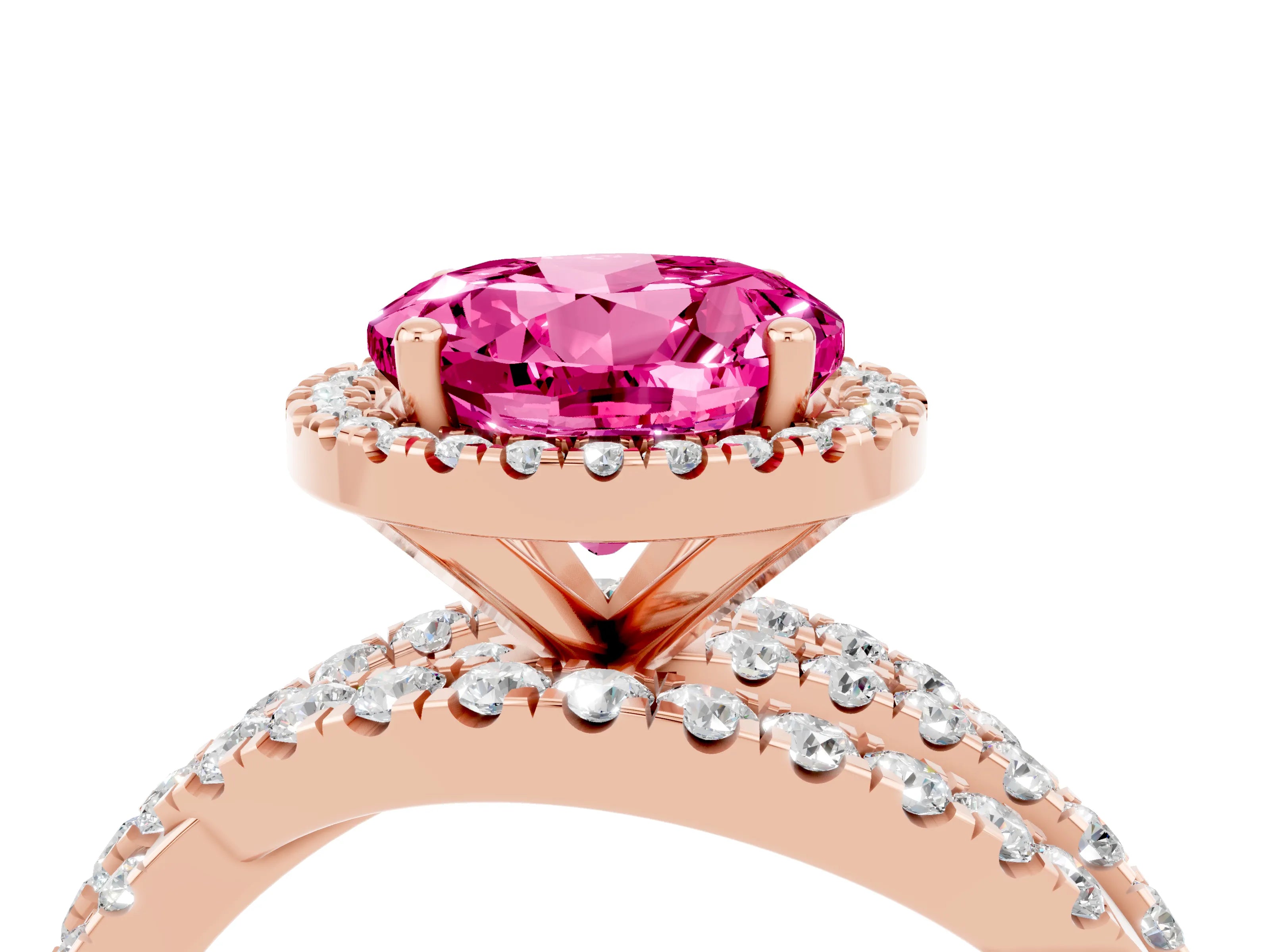 Rose gold Round Cut Cut Halo Split Shank Prong Setting Ring_4