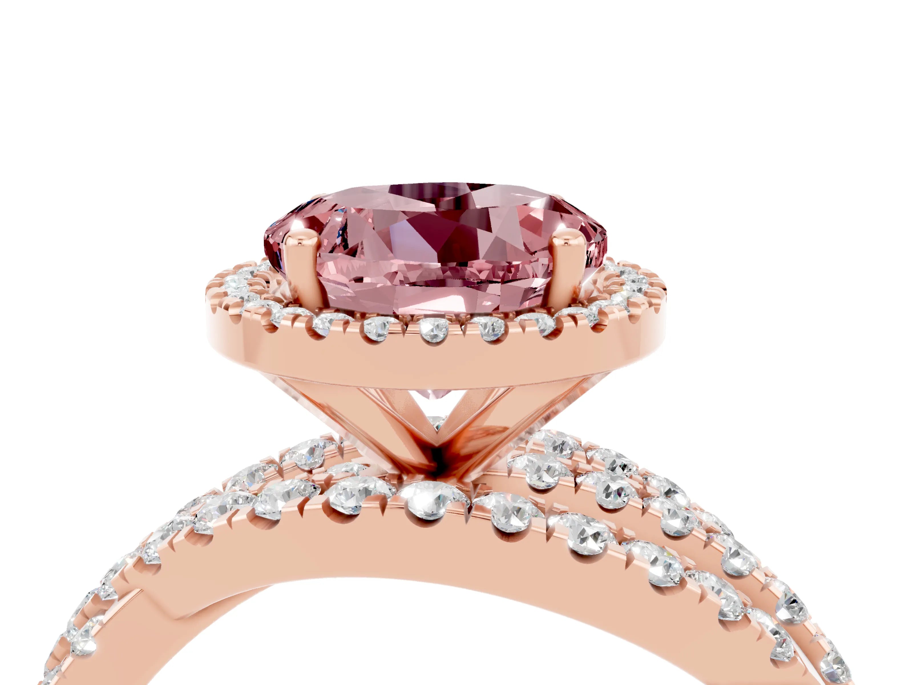 Rose gold Round Cut Cut Halo Split Shank Prong Setting Ring_4