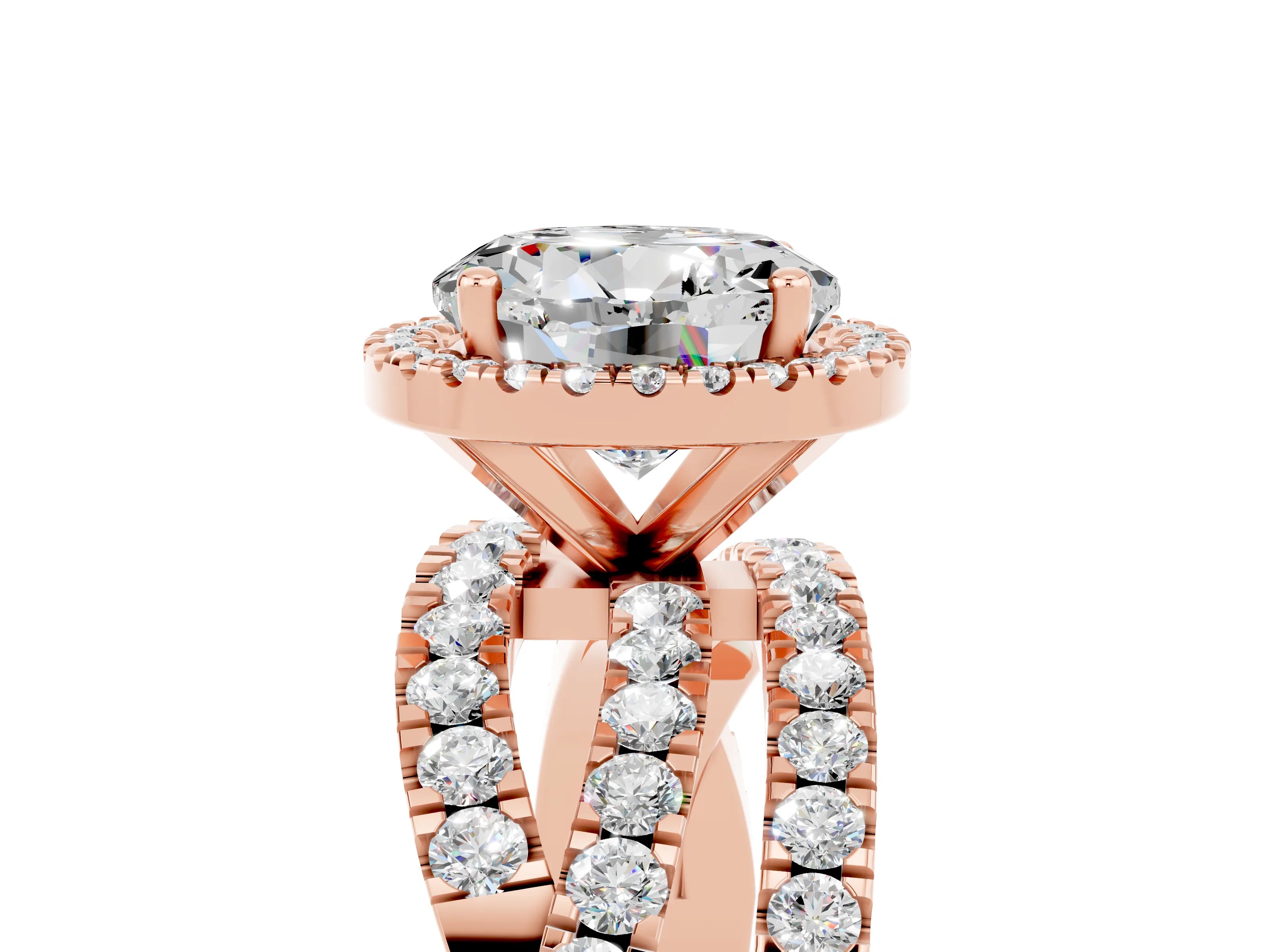 Rose gold Round Cut Cut Halo Split Shank Prong Setting Ring_5